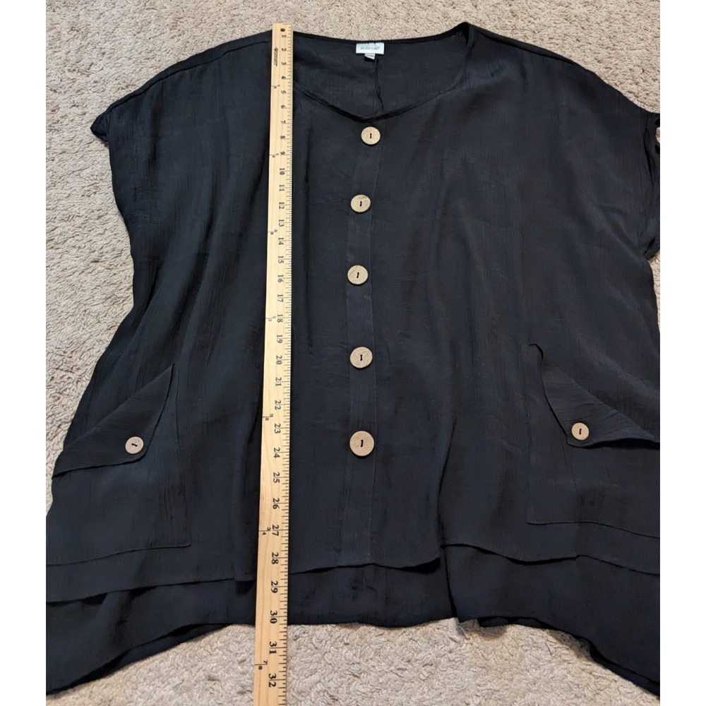 Avenue Brianna Button Top Plus Sz 22 24 Lagenlook Faux Wood Blouse Layered Gauzy - Picture 8 of 9
